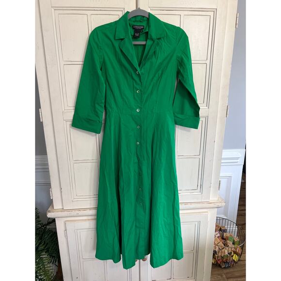 The J. Peterman Company size 2 green midi dress with pockets - Picture 1 of 4